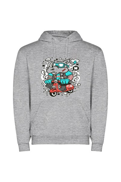 iLovePrints StreetWear Scooter Style Φούτερ με κουκούλα σε χρώμα Γκρι