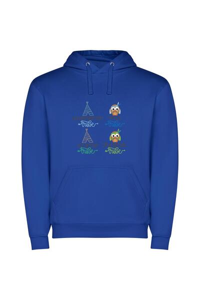 iLovePrints Whimsical Owl Tee Collection Φούτερ με κουκούλα σε χρώμα Μπλε