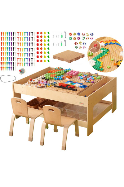 Masterkidz Masă educativă din lemn + ACCESORII STEM PENTRU PERETE + 563 Piese