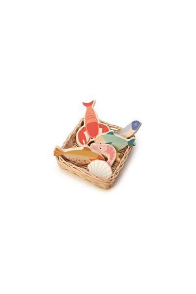 Tender Leaf Toys Coș de răchită cu pește și fructe de mare