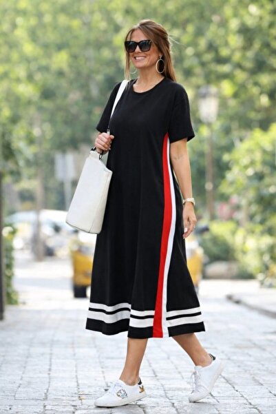 UFC 1985 TOP BRAND Women's Short Sleeve Crew Neck Side Stripe Detailed Midi V...