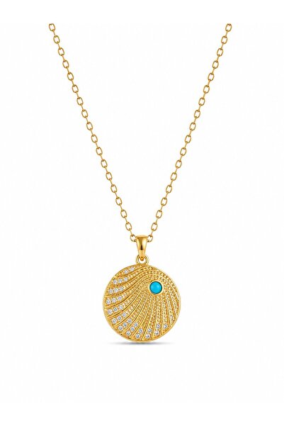 serelya 316L Steel Gold Color Chain Zircon Stone Embroidered Blue Stone Detai...