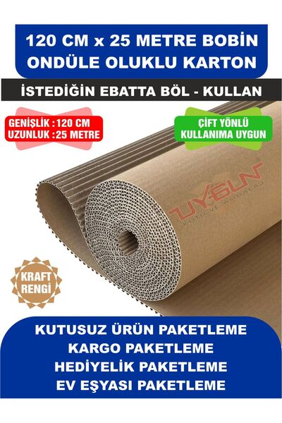 Uygun Kutu ve Ambalaj 120 Cm x 25 Metre Bobin Ondüle Oluklu Karton, Kargo Kar...