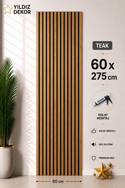 YILDIZ DEKOR yeni nesil duvar paneli 60 x 275 teak rengi