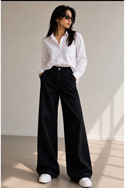 eyonnwear Teenage Girls Black Loose Wide Leg Comfortable Cotton School Pants