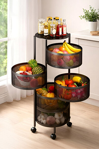 Cady One 5 Tier Rotating Kitchen Organizer, Metal Baskets Kitchen Storage Car...