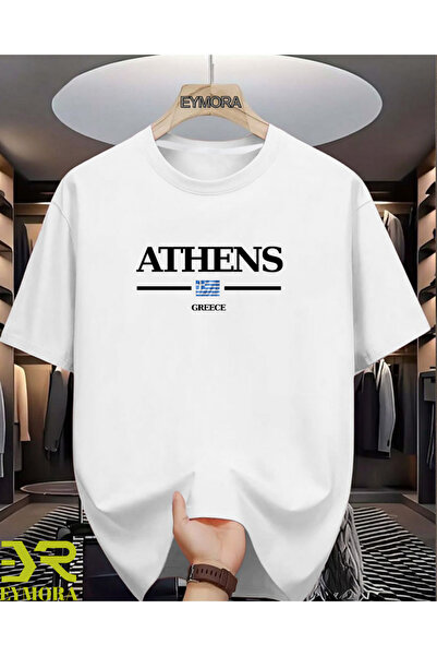 EYMORA Αθήνα Ελλάδα Τυπωμένο μπλουζάκι Unisex – Λευκό μπλουζάκι με κοντό μανί...