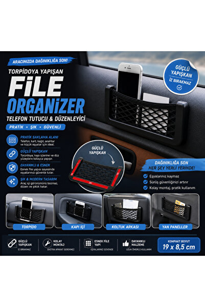 Ufak Tefek Şeyler Net Organizer That Sticks to the Dashboard of the Car, Phon...
