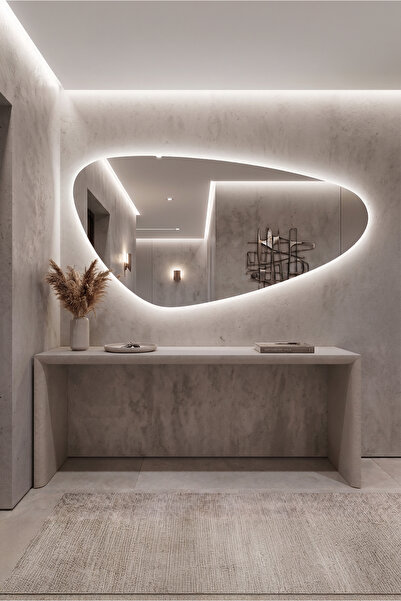 Mirror Home Decor Art Asimetrik LED'li Üçgen Duvar Aynası Arkadan Aydınlatmal...