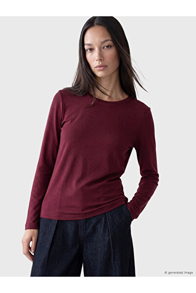 LC Waikiki Burgundy Crew Neck Soft Touch Women's T-Shirt