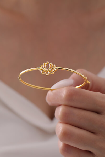 Kado Kuyumculuk 14 Ayar Altın Ajda Lotus Desenli Kelepçe