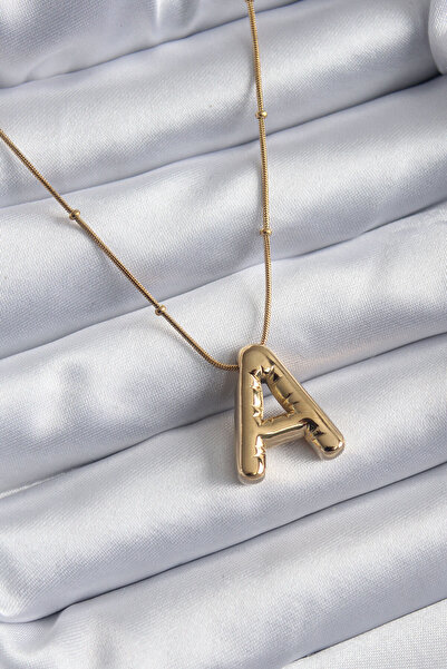 DMR Elegance 316L Steel Gold Color Bubble "A" Letter Model Women's Necklace