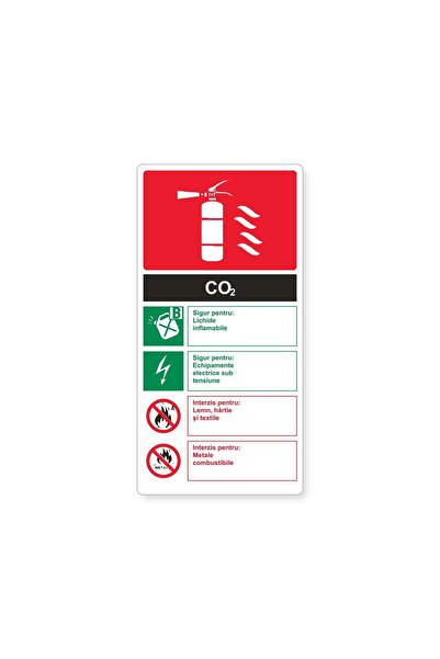 PAS Autocolant cu instrucțiuni pentru stingătorul CO₂, PVC autoadeziv, 20 x 4...