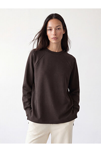 LC Waikiki Brown soft touch Oversized women's sweatshirt tunic
