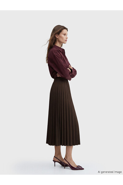 LC Waikiki Brown Elastic Waist Pleated Skirt