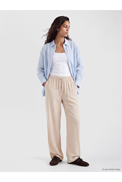 LC Waikiki Beige Elastic Waist Wide Leg Women's Trousers
