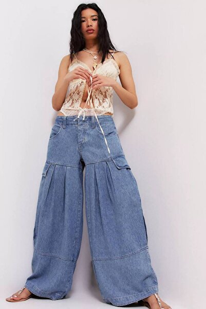 MADAME MELEK Premium Original Branded High Waist Cargo Pocket Wide Leg Denim ...