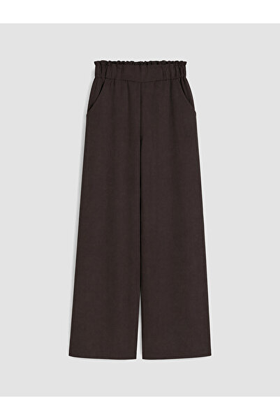LC Waikiki Brown Wide Leg Women's Trousers with Elastic Waist