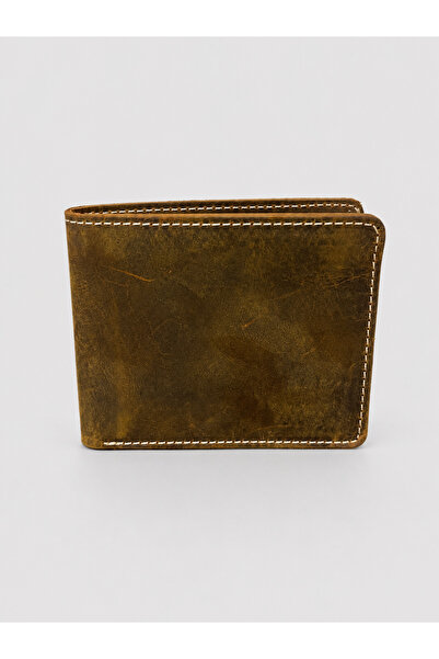 Basics&More Genuine Calfskin Vintage Crazy Horse Leather Horizontal Wallet wi...