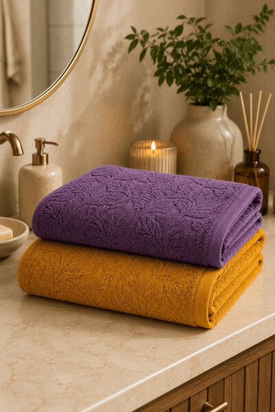 Elif Mira 2-Piece Jacquard Large Size Bath Towel 90X150 cm 100% Cotton Lorea ...