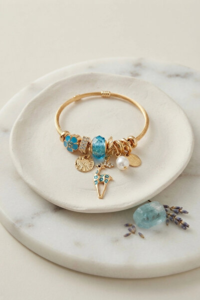 ARMÜZ Deer Model Gold Color Blue Charm Bracelet