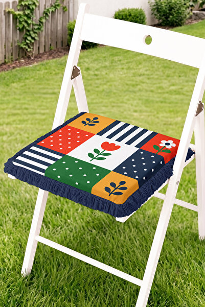 Realhomes Patchwork Floral and Polka Dot Patterned Fringed Zippered Chair Cus...