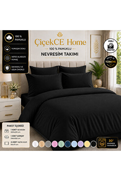 Çiçekce Home evinize renk katar طقم غطاء لحاف مزدوج مصنوع من قماش قطني 100%