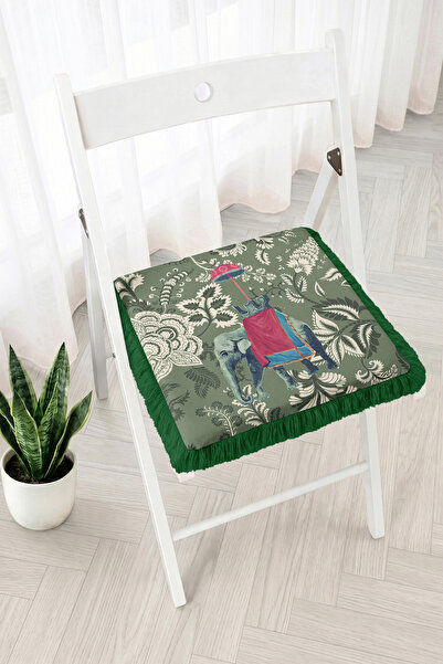 Realhomes Elephant Figured Floral and Leaf Patterned Fringed Zippered Chair C...