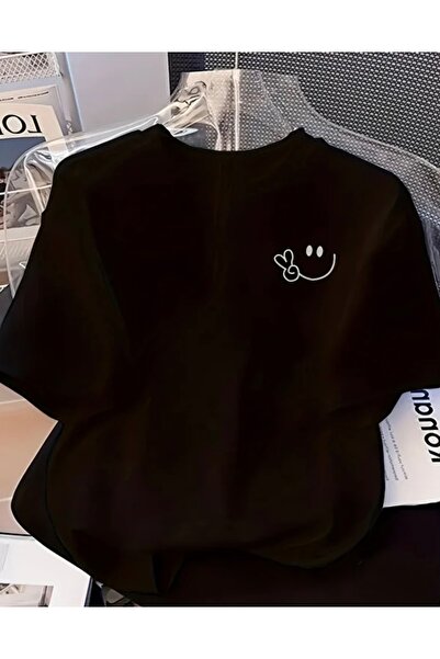 NIGRUM PARDUS Everything Is Happy Emoji Printed 100% Cotton Oversized Women's...