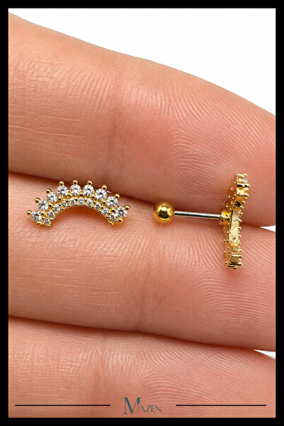 MAZEN Gökkuşağı Taç Tragus Piercing Çelik Gold Renk Zarif Zirkon Taşlı