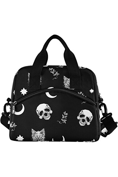 GENERAL Skull Cat Moon Gothic Insulated Lunch Bags Reusable Lunch Tote Bag Co...