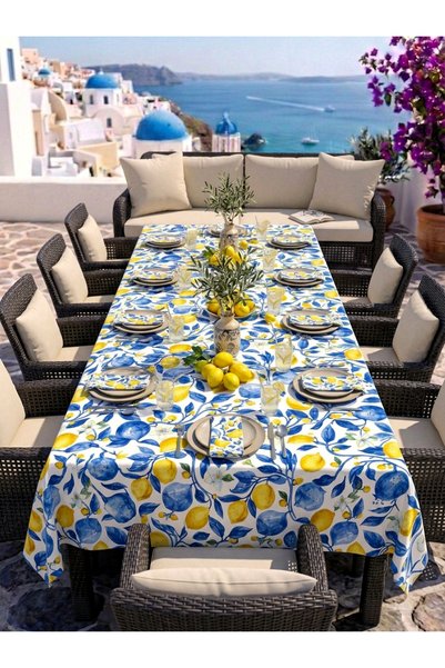 shopshop ss Digital Printing Lemon Flower Pattern Liquid Repellent Oversized Tablecloth