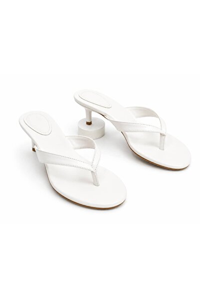 diclepolat Flip-flops albi cu bretele subțiri și toc mic pentru femei Velaj