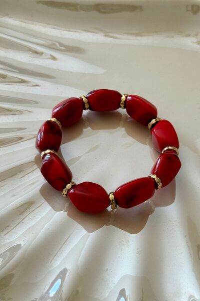 Trendy Butik Red Beaded Flexible Bracelet