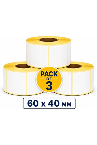 Generic عبوة من 3 لفات، ملصقات باركود حرارية، مقاس 60 مم × 40 مم، القطر الداخ...