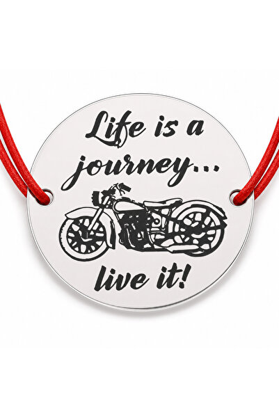 Simoshop Brățară argint 925 cu bănuț motocicletă și mesajul Life is a journey...
