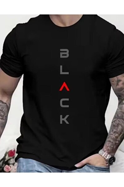 NIGRUM PARDUS Plus Size Black Vertical Printed 100% Cotton Round Neck Sports ...