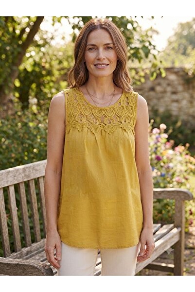AYASOFYA OTANTIK Women's Italian Lace Collar Zero Sleeve 100% Cotton Blouse