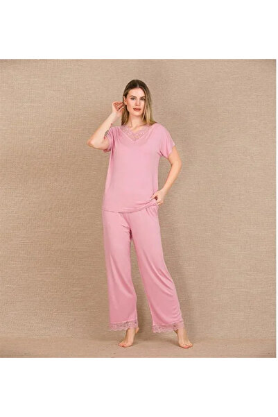 SS HOME CONCEPT Viscose Stylish Design Lace Embroidered Pink Short Sleeve Paj...