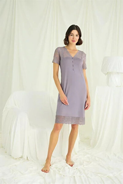 SS HOME CONCEPT Nightgown with Lace on the Collar, Sleeves, Shoulders and Ski...