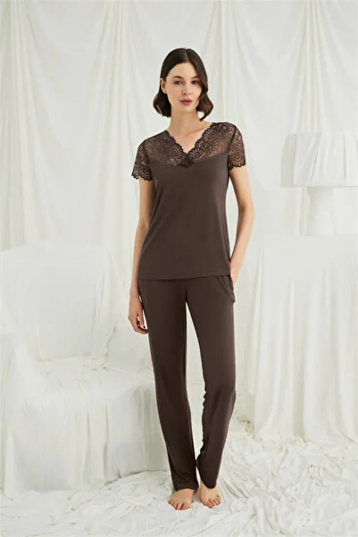 SS HOME CONCEPT Short Sleeve and Lace V-Neck Pajama Set