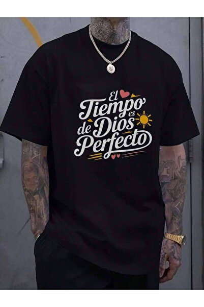25W El Tiempo De Dios Es Perfecto Inspirational T-Shirt For Men - Black Short...