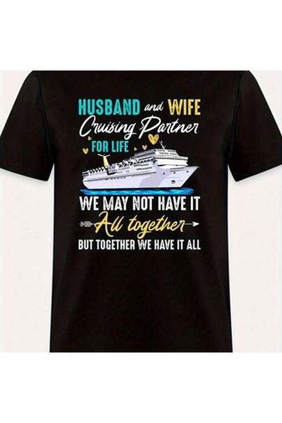 4CR Husband And Wife Cruising-4337 Funny Men's Short Sleeve Graphic T-Shirt C...
