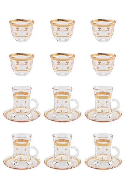 Güzel Guzel 18-Piece Tea & Coffee Glass Set Clear/Gold, Serve for 6