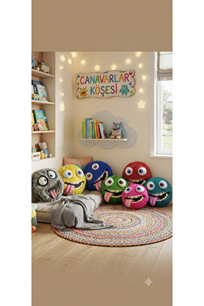 AZİZ OYUNCAK 7 Colorful Pillows with a Humorous Design, Round, 25 cm