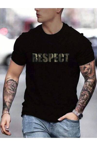 799 تي شيرت مطبوع عليه نمط Letter RESPECT، ملابس صيفية، ملابس رجالية