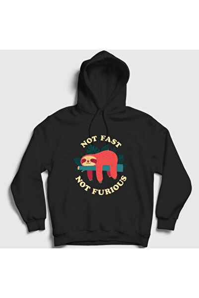 Presmono Unisex Black Not Fast Not Furious Lazy Animal Hooded Sweatshirt 6185...
