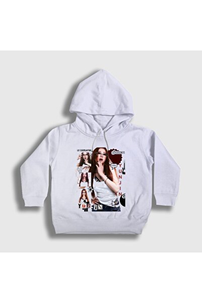 Presmono Unisex Kids White Huh Yunjin Spaghetti K-Pop Le Sserafim Hooded Swea...