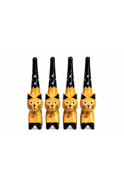 hediyeconcepti Suport pentru inele pentru pisici din lemn colorat, set de 4, ...