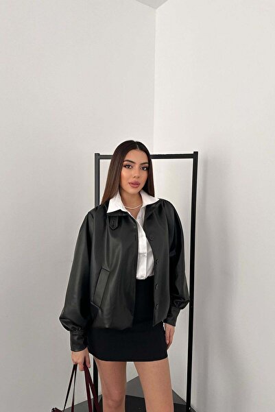 Clothes Fast سترة قصيرة نسائية من الجلد الصناعي الأسود ذات ياقة عالية وأكمام ...